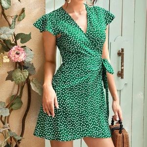 SHEIN - Green Floral Wrap Dress